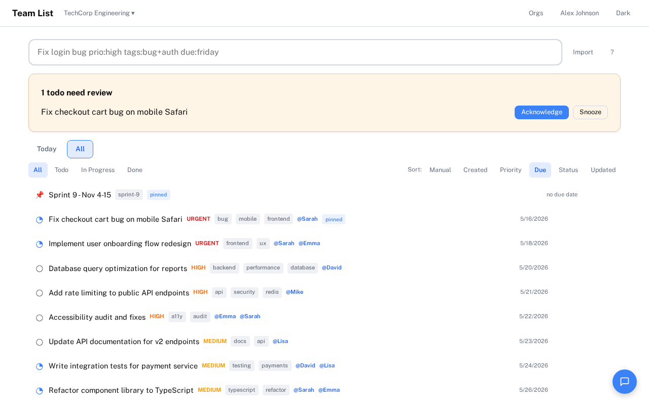 TeamList screenshot